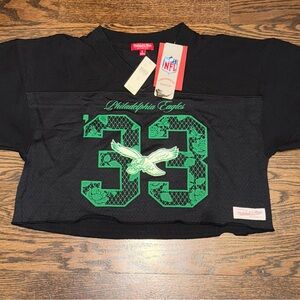 Mitchel and Ness NFL Cropped Black and Green Eagles Jersey
